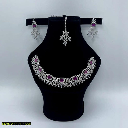 Sliver Plated Neckless Pink Stones