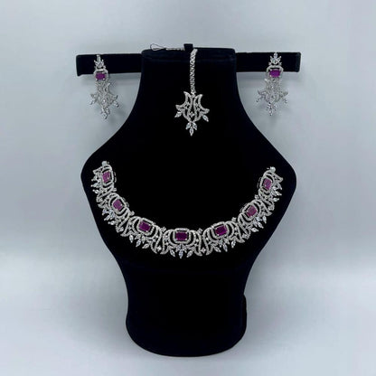 Sliver Plated Neckless Pink Stones