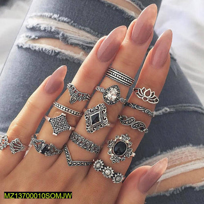 15 Pcs Trendy Rings Set For Girls