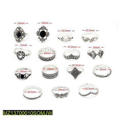 15 Pcs Trendy Rings Set For Girls