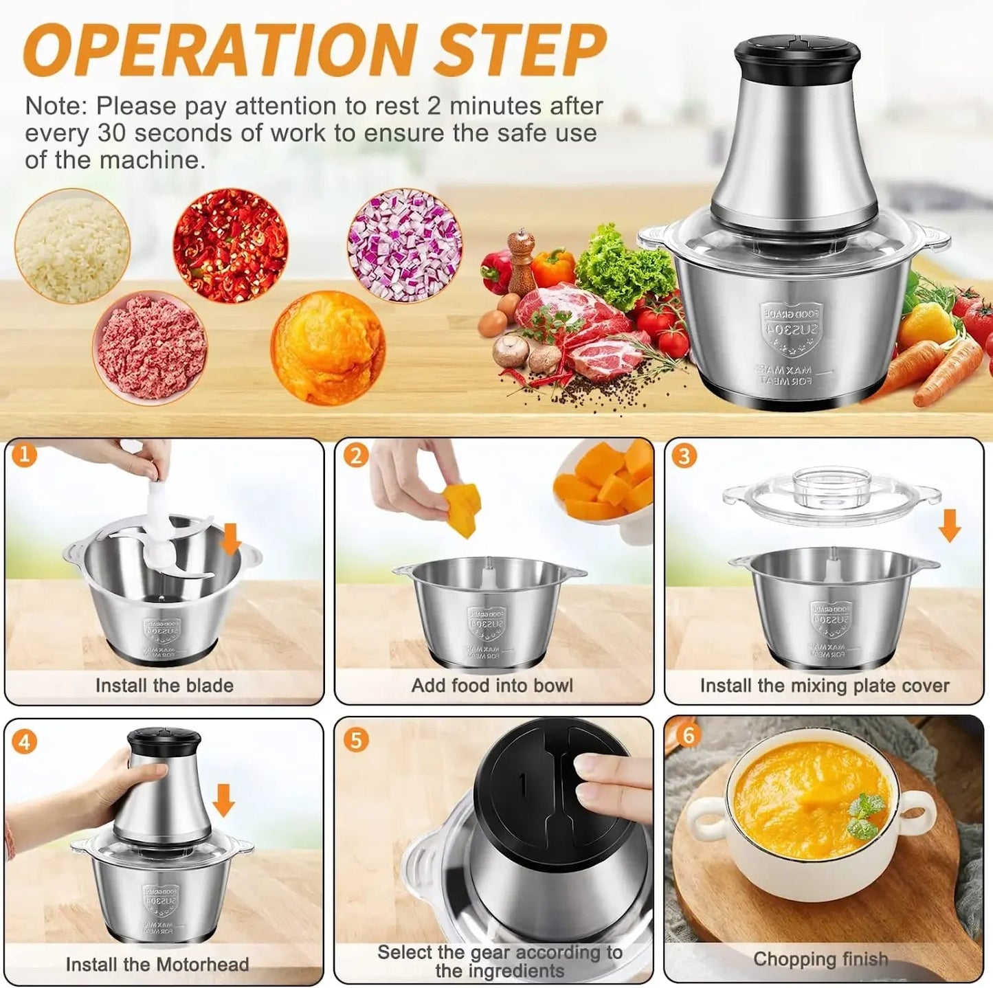 Electric Meat Grinder, Stainless Steel Food Processor