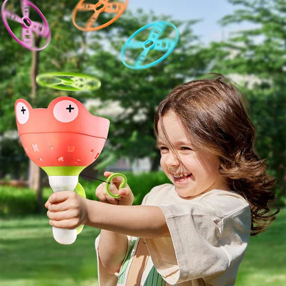 Pull Line Frog Ufo Flying Disc Launcher