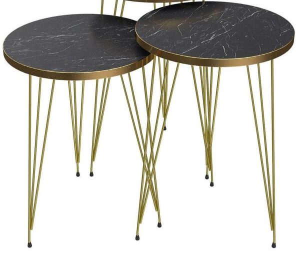 Black/white  Marble Look With Gold Metal Legs Round Coffee Table