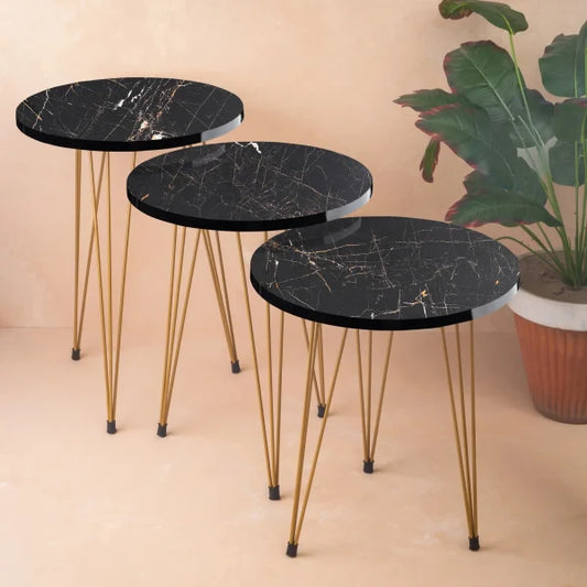 Black/white  Marble Look With Gold Metal Legs Round Coffee Table