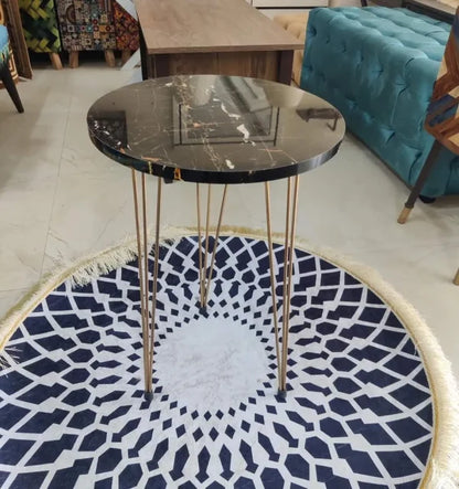 Black/white  Marble Look With Gold Metal Legs Round Coffee Table