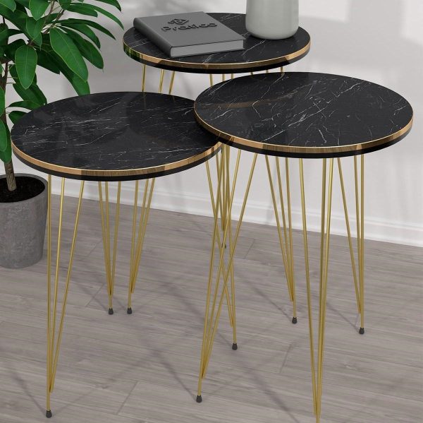 Black/white  Marble Look With Gold Metal Legs Round Coffee Table