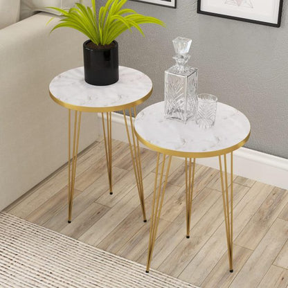 Black/white  Marble Look With Gold Metal Legs Round Coffee Table