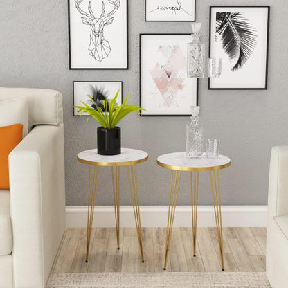 Black/white  Marble Look With Gold Metal Legs Round Coffee Table