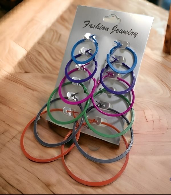 Trendy Plain Hoops, Pack Of 6 Multi Color